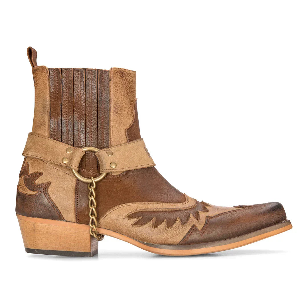 Mens Western Brown Cowboy Boots Vintage Pointed Knight Ankle Country Boot Riding Real Leather