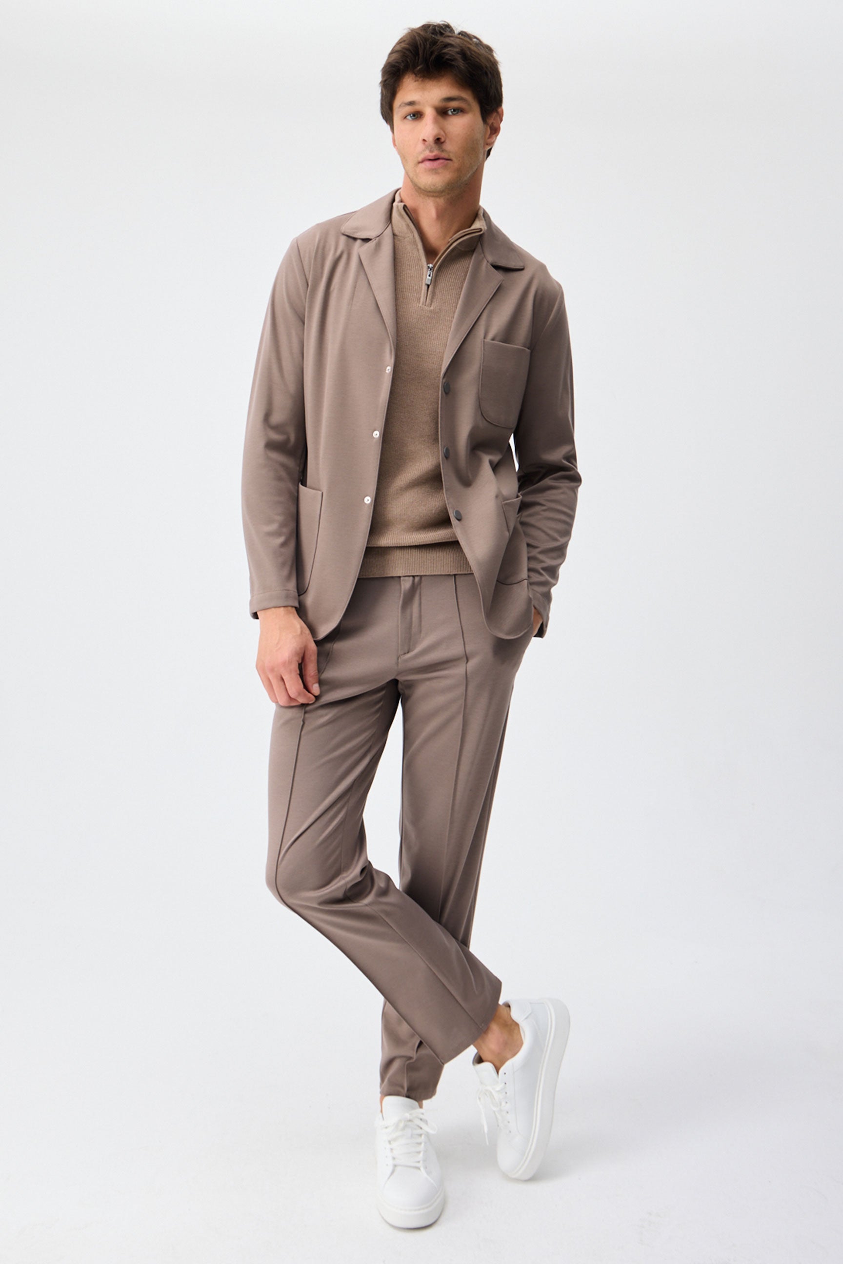 Men’s Taupe Brown Soft Jersey Blazer Smart Casual Jacket