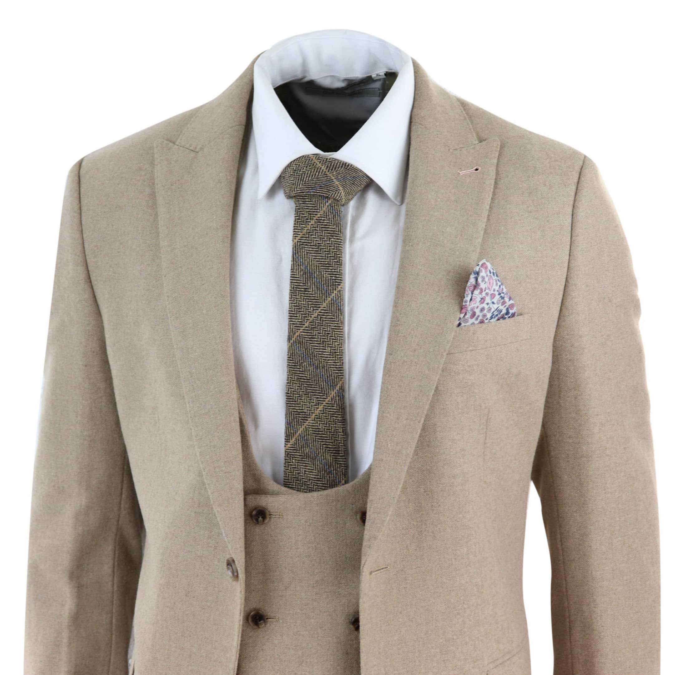 Men's Beige 3 Piece Wool Suit