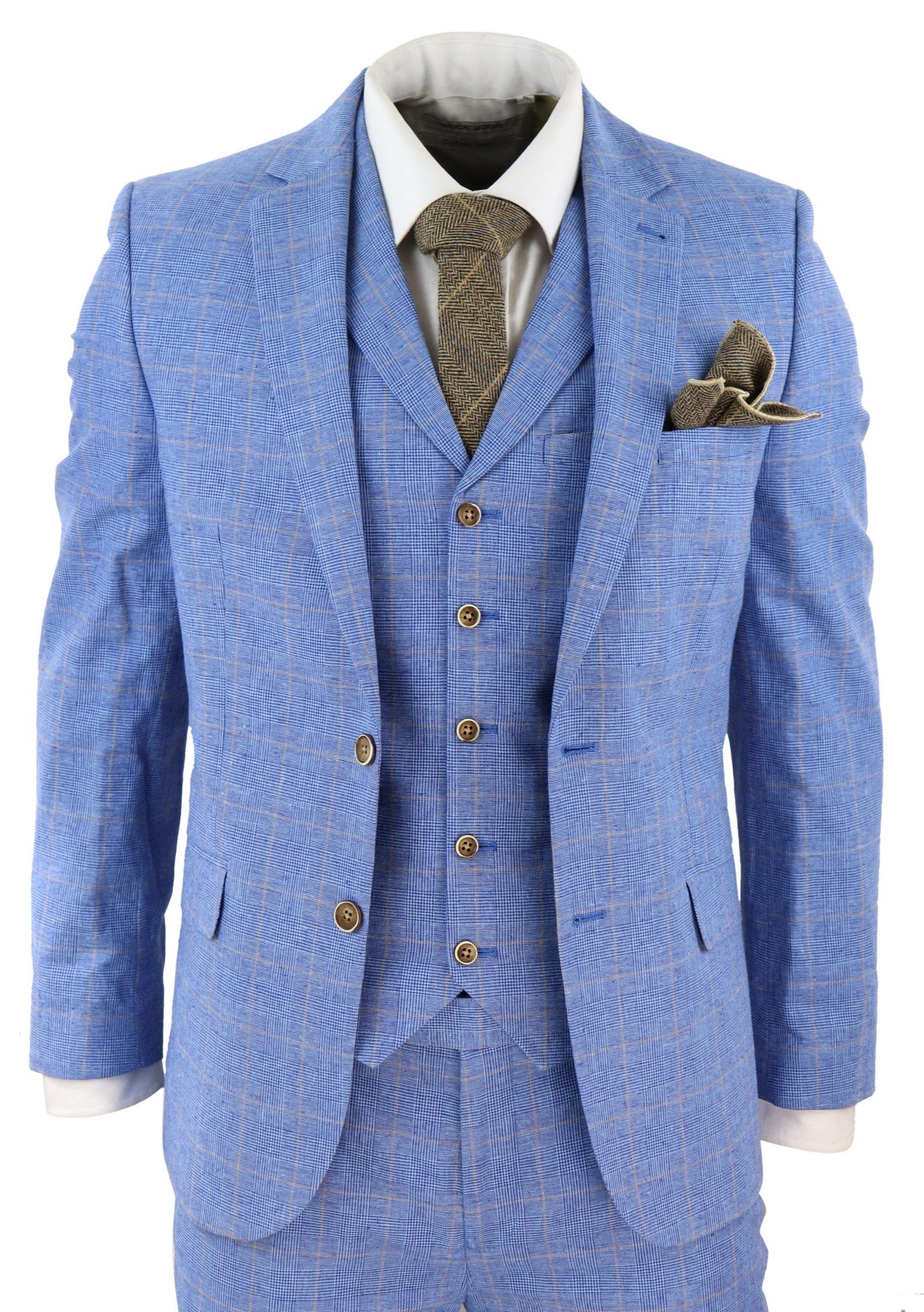 Men's Light Blue Linen 3 Piece Suit