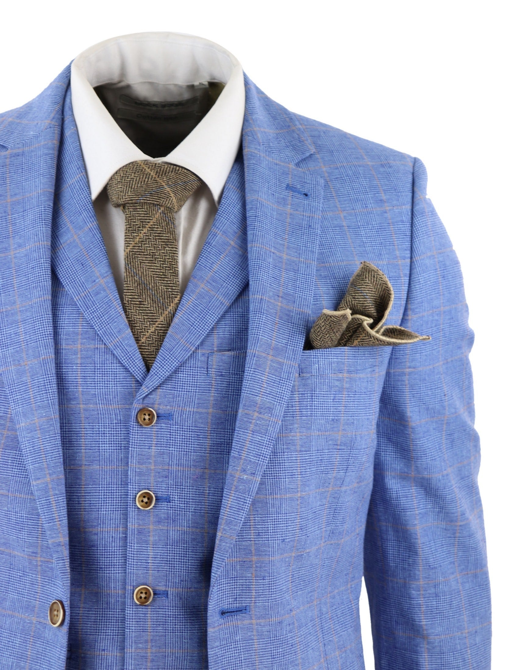 Men's Light Blue Linen 3 Piece Suit
