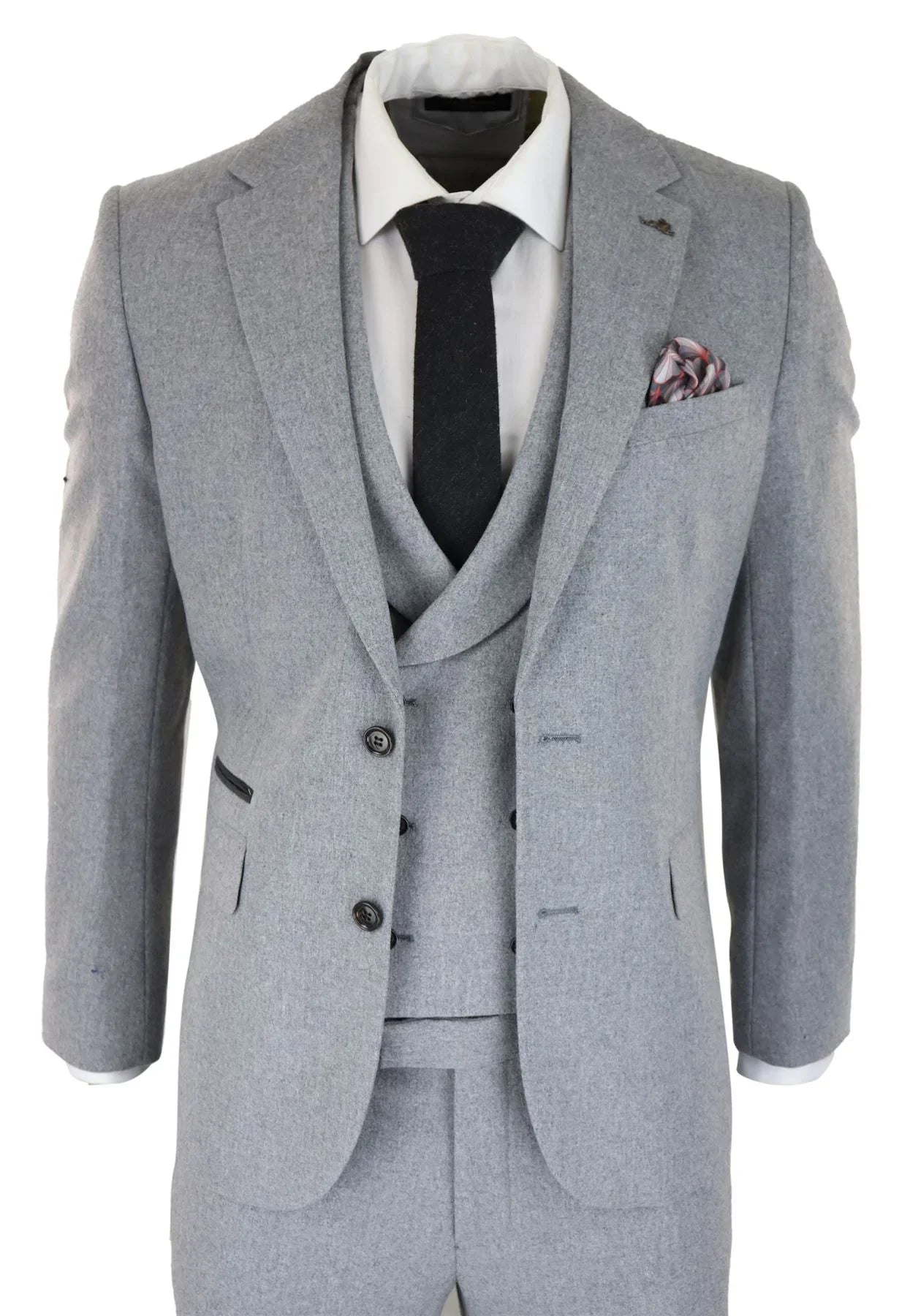Mens Wool 3 Piece Grey Suit Double Breasted Waistcoat Wedding Party Vintage 1920s