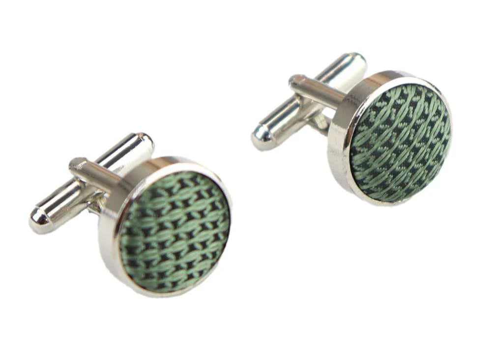 Satin Silk Textured Green Tie Gift Set Pocket Square Cuff Links Tie Matt Satin