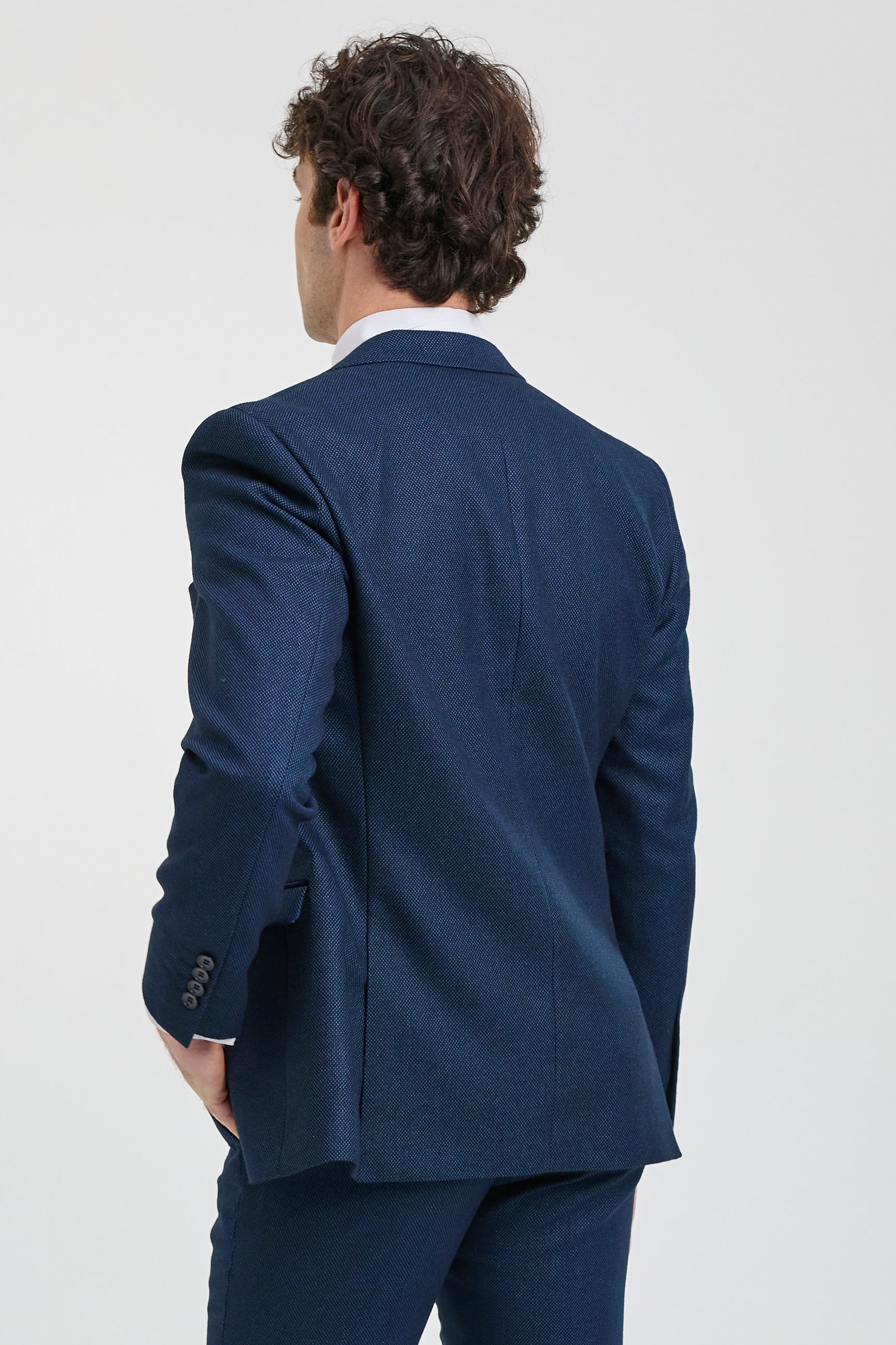 Mens Navy Blue 3 Piece Suit Birdseye Suit Wedding Prom Formal Smart Classic