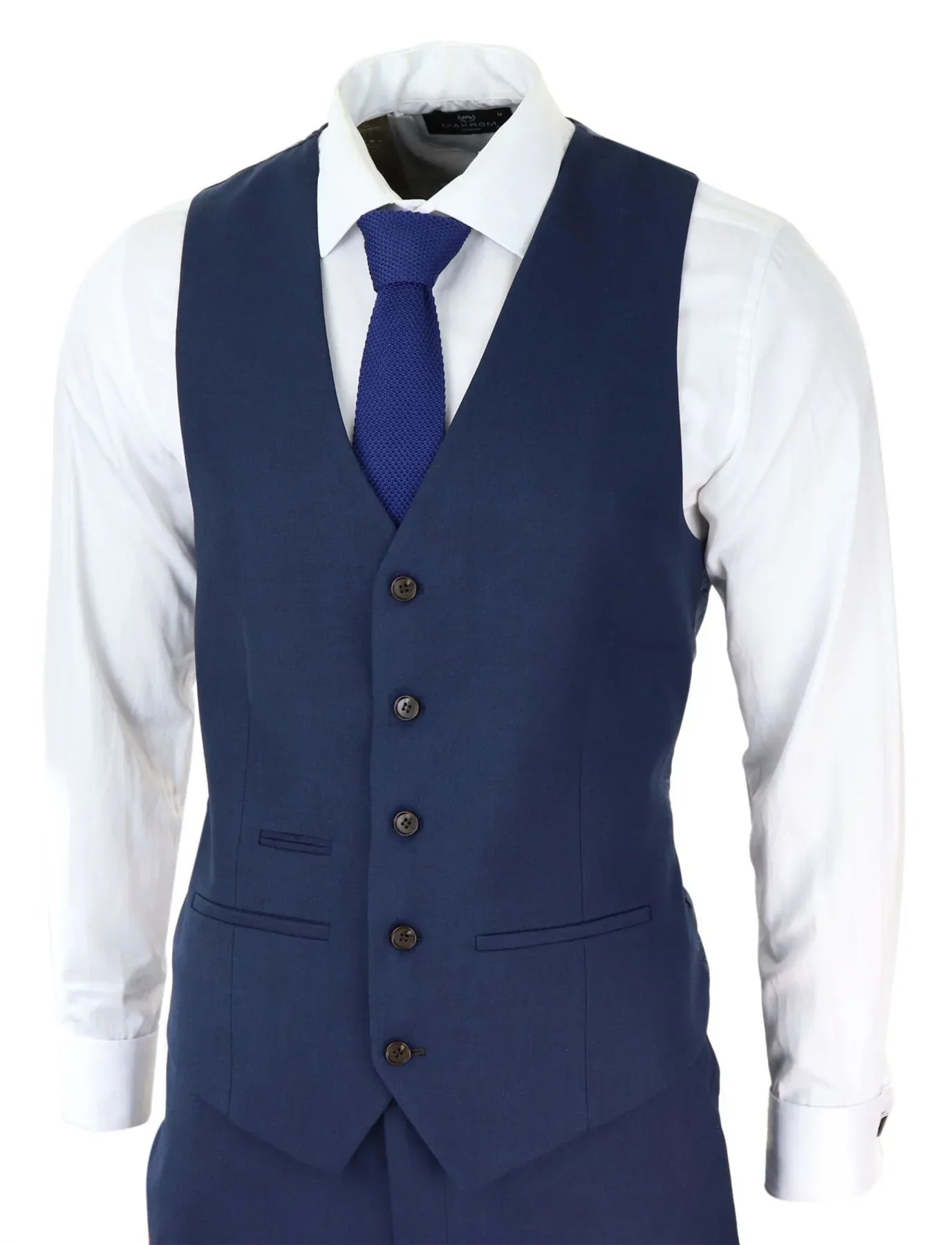 Mens Navy 3 Piece Suit Tailored Fit Smart Formal Classic Wedding Retro Vintage