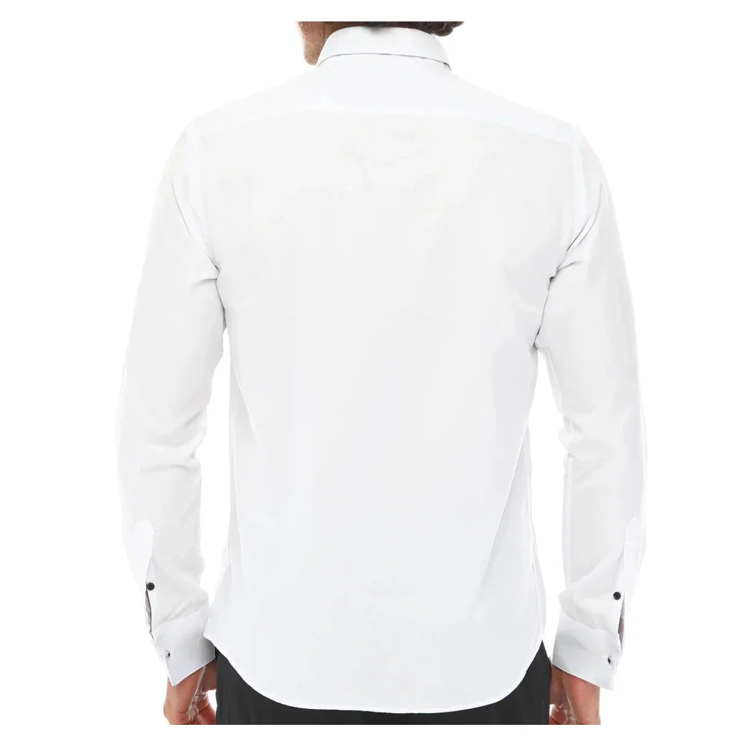 Men's Wing Collar Shirt Tuxedo White Black Piping Double Cuff Dinner Classic