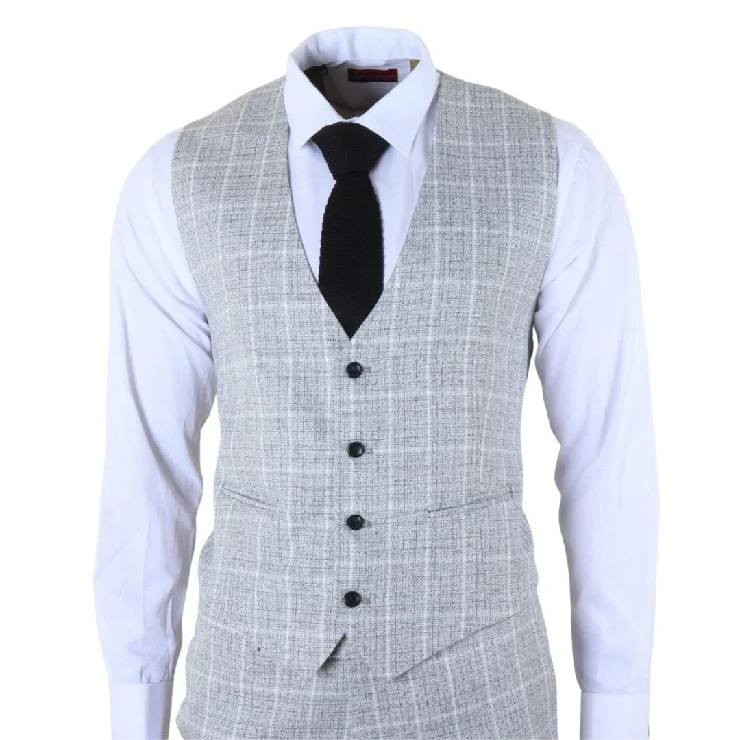 Men's Grey 3 Piece Tailored Fit Check Suit