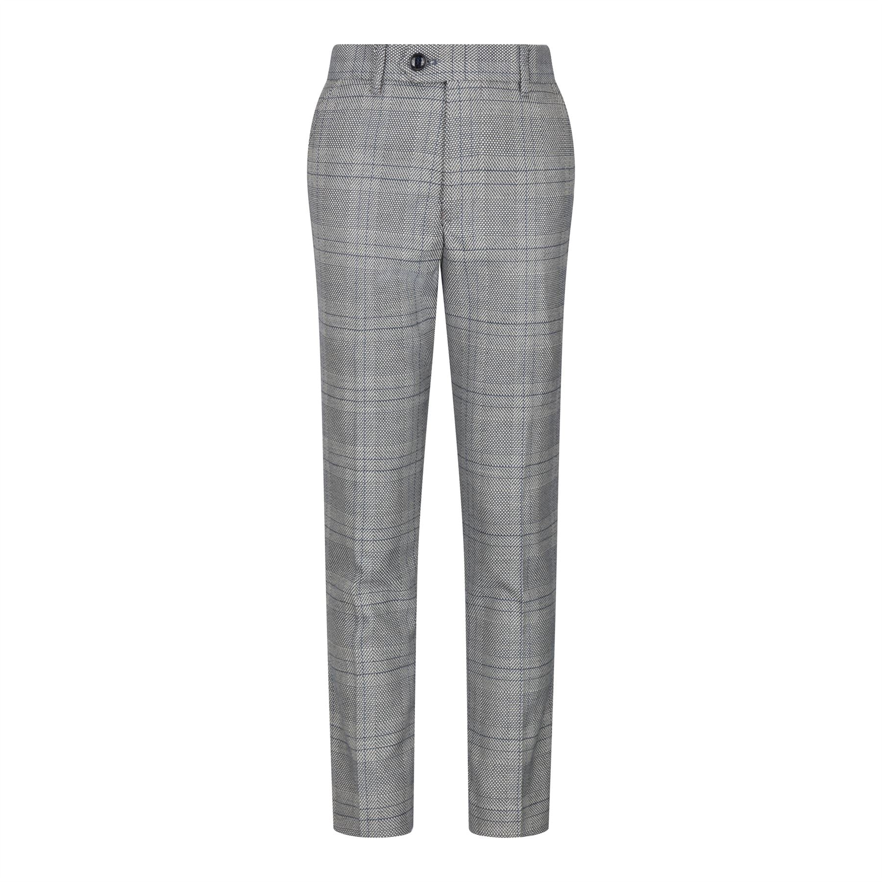 Boys Marc Darcy 3 Piece Suit Grey Prince Of Wales Blue Check Vintage Retro