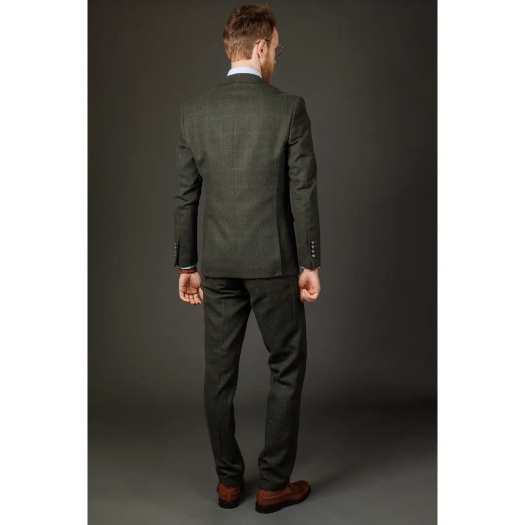 Joshua Men's 3-Piece Green Tweed Slim Fit Suit
