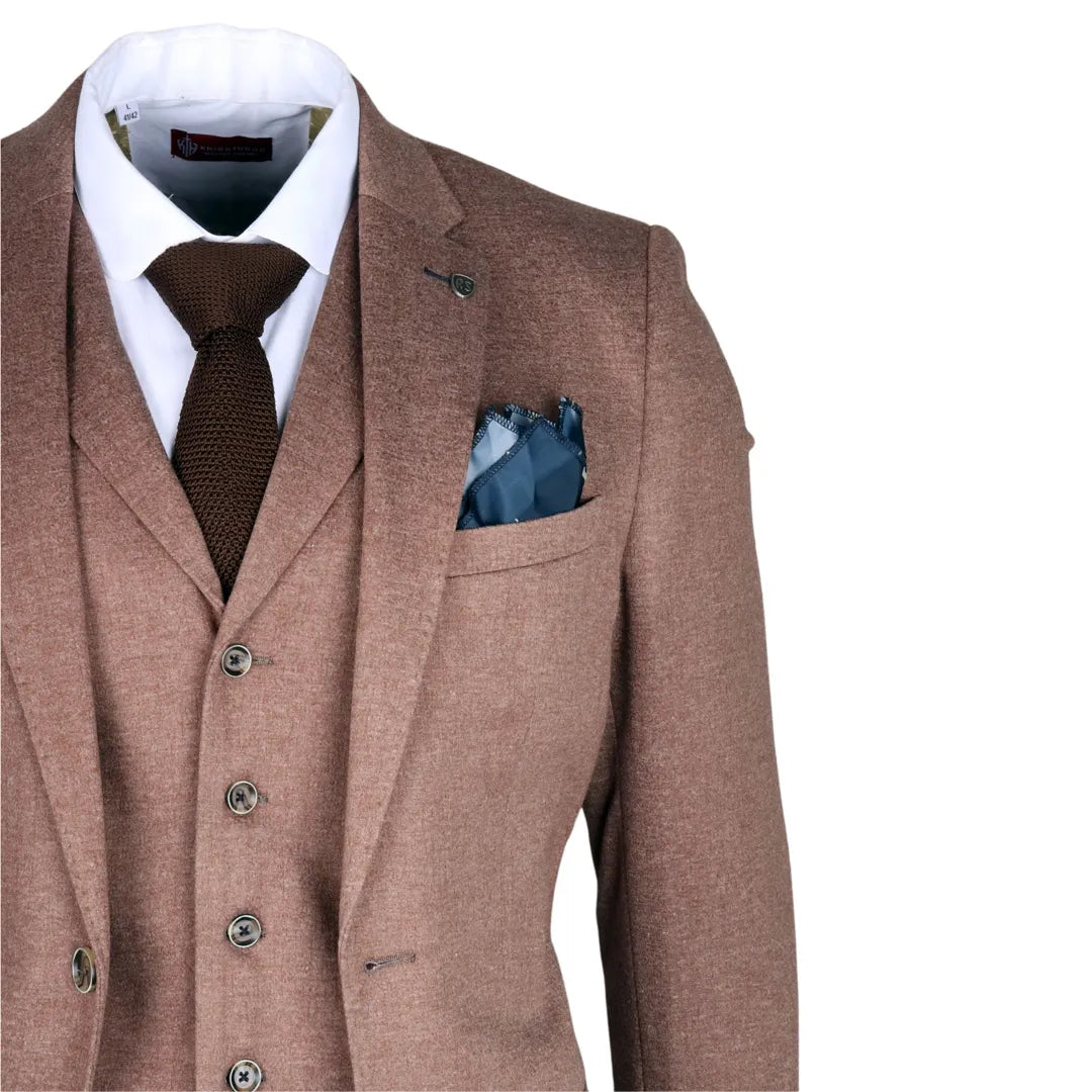 Nathan Men's Brown 3-Piece Slim Fit Suit