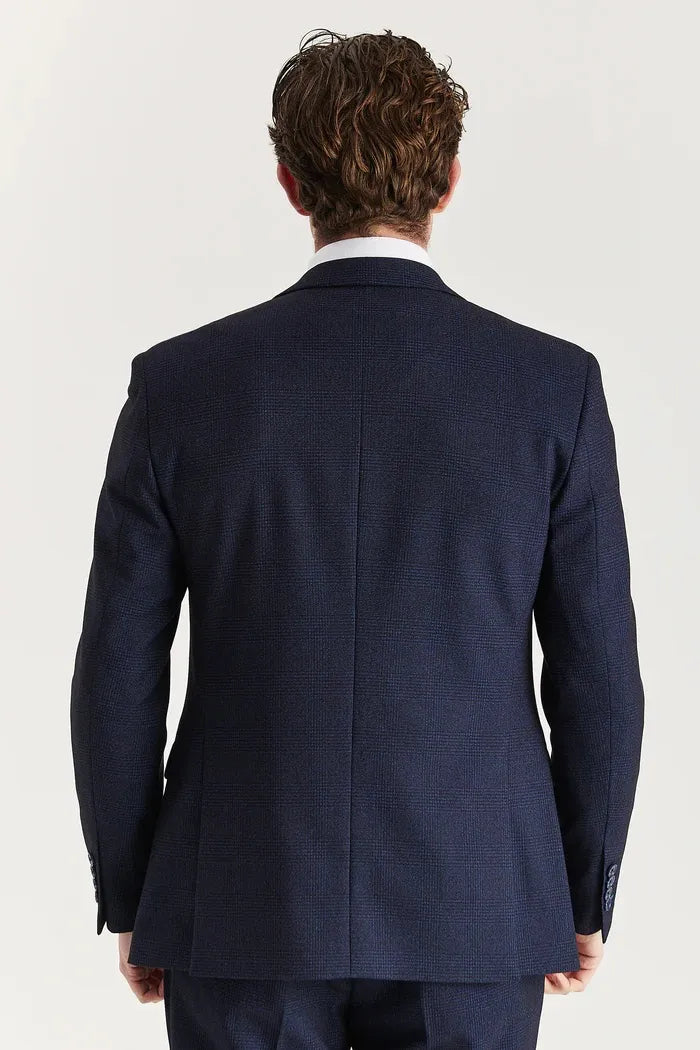 Regent - Men's Navy 3 Piece Prince Of Wales Checked Suit