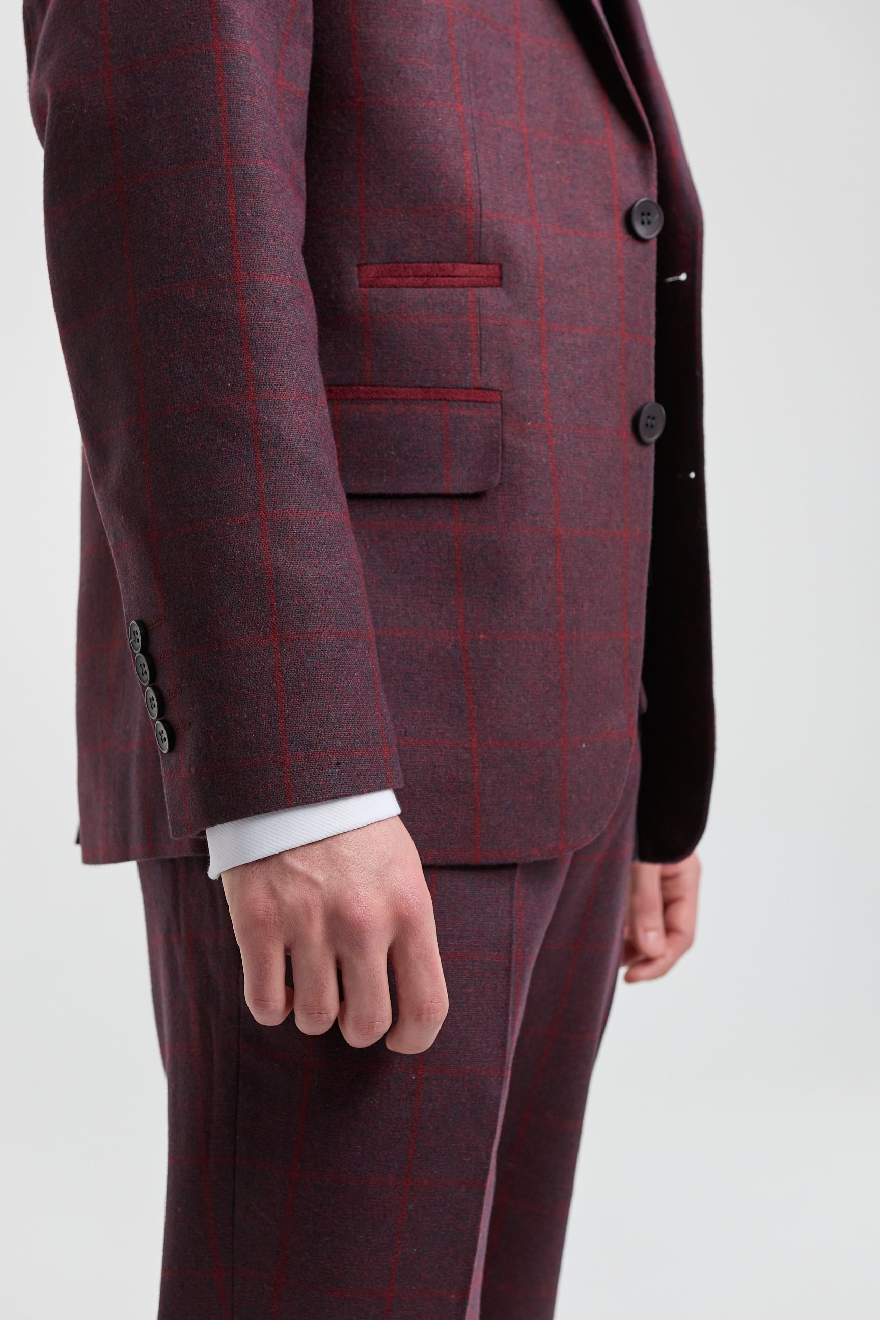 Men's 3 Piece Suit Wool Tweed Plum Wine Check 1920s Gatsby