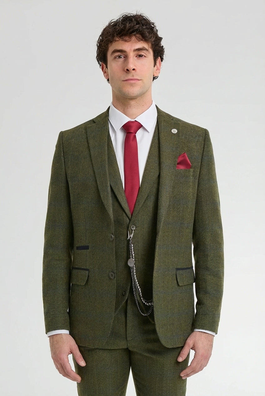 Men's 3 Piece Suit Wool Tweed Green Blue Brown Check 1920s Gatsby