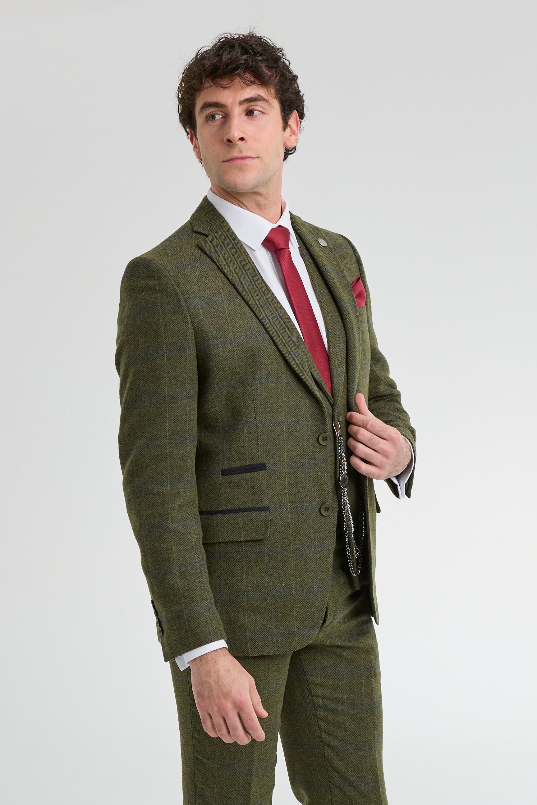 Men's 3 Piece Suit Wool Tweed Green Blue Brown Check 1920s Gatsby