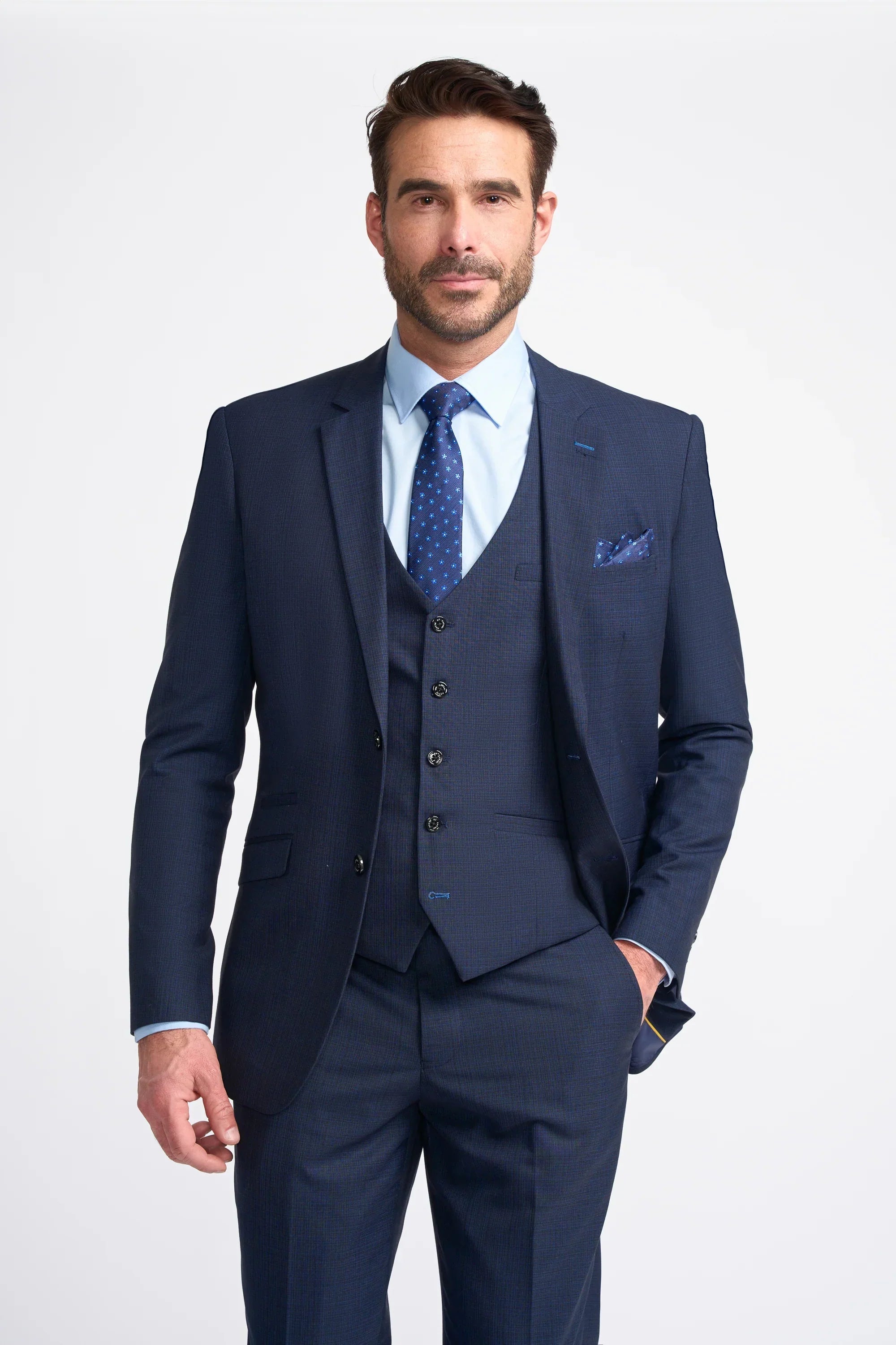 Mens Navy Blue Tailored Fit Suit