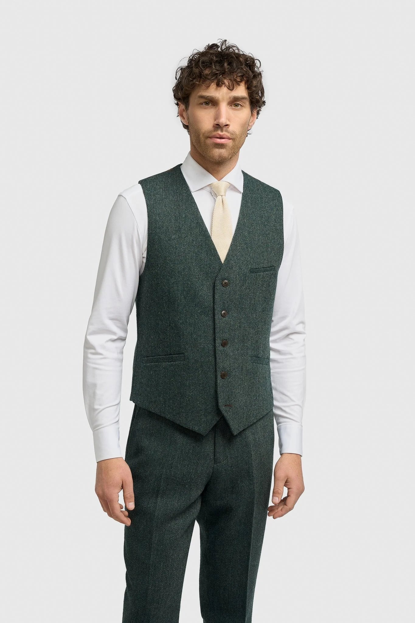 Thomas - Olive Green 3 Piece Wool Blend Tweed Suit