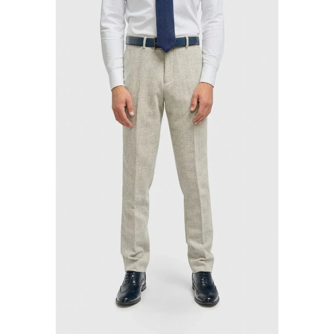 Thomas - Men's Grey Wool Blend Herringbone Tweed Trousers