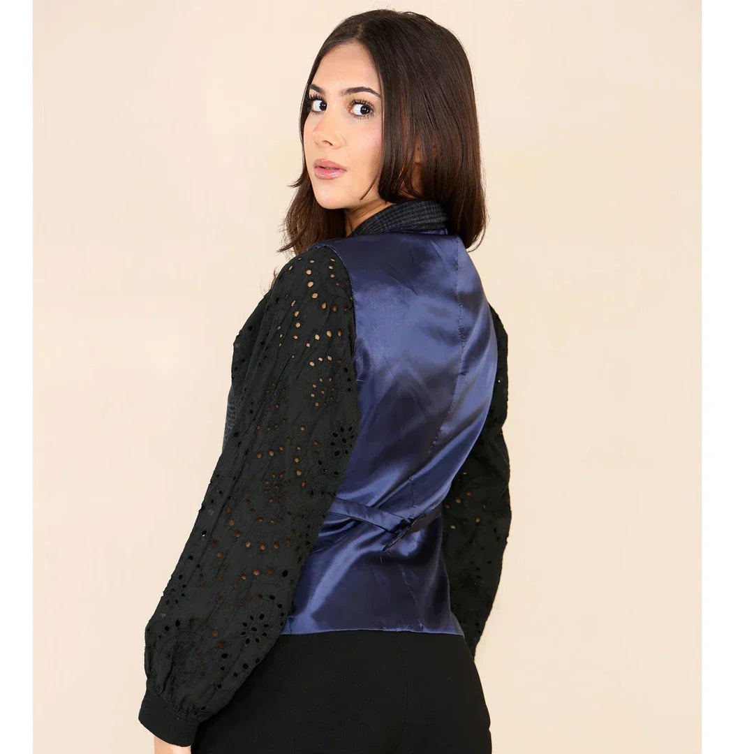 Women's Tweed Check Waistcoat Blue Suit