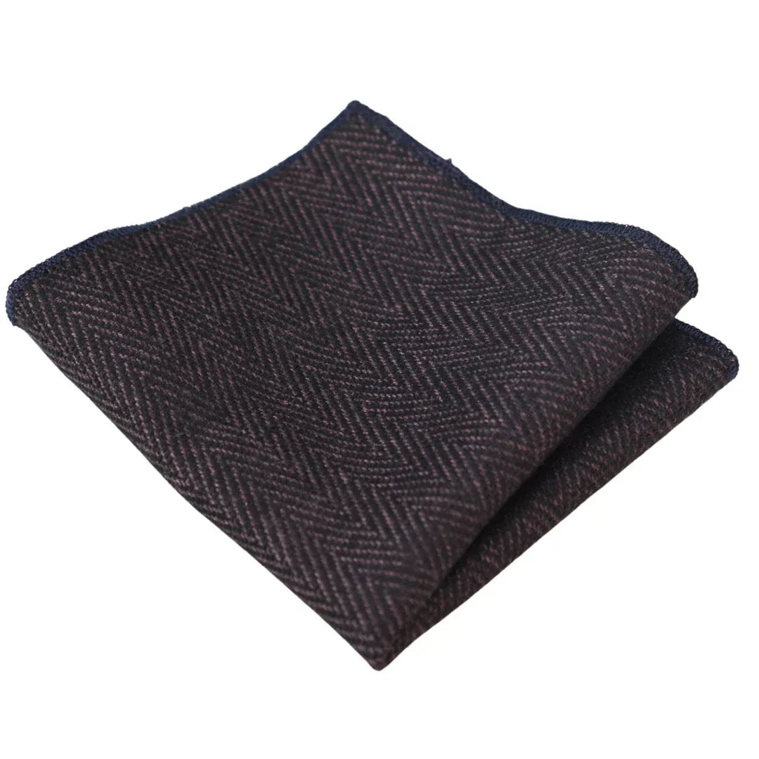 Men's Tweed Plum Herringbone Tie & Pocket Square Set