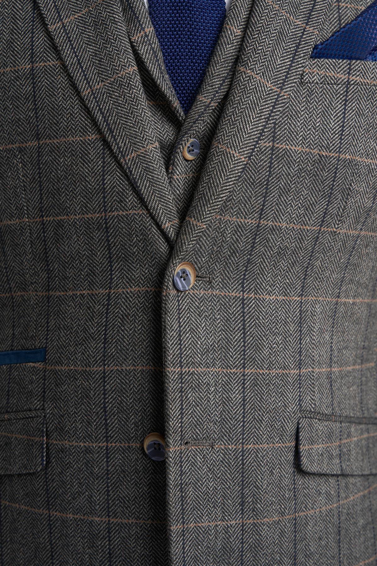 Cavani Albert - Men's Herringbone Tweed Check 3 Piece Suit - Charcoal