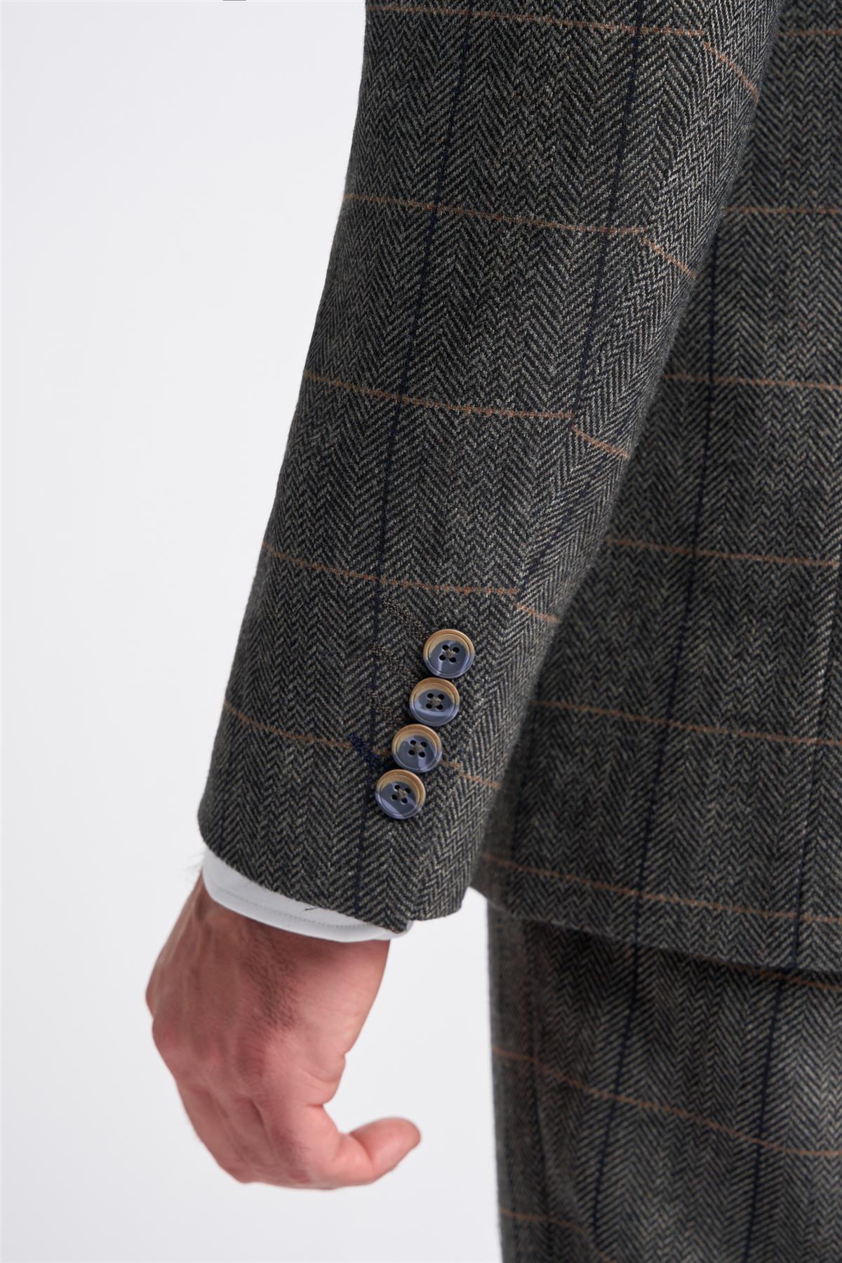 Cavani Albert - Men's Herringbone Tweed Check 3 Piece Suit - Charcoal