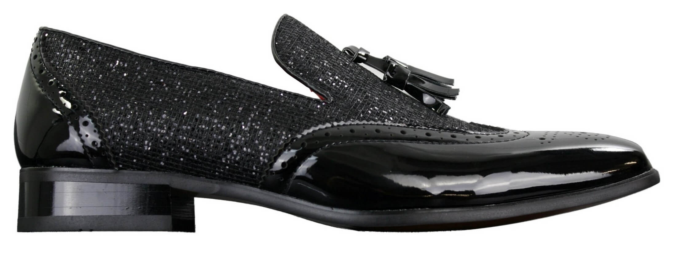 Mens Smart Party Shiny Tassle Shoes Red Silver Black Slip On Patent Leather