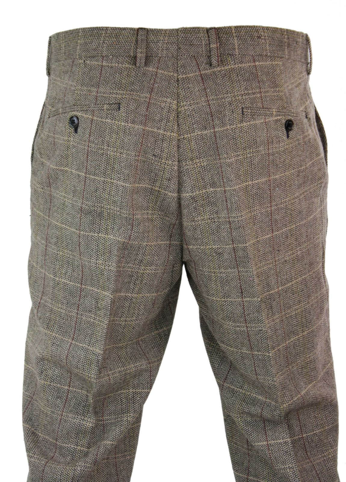 Mens Herringbone Tweed Check 1920s Vintage Trousers Wool Vintage Classic