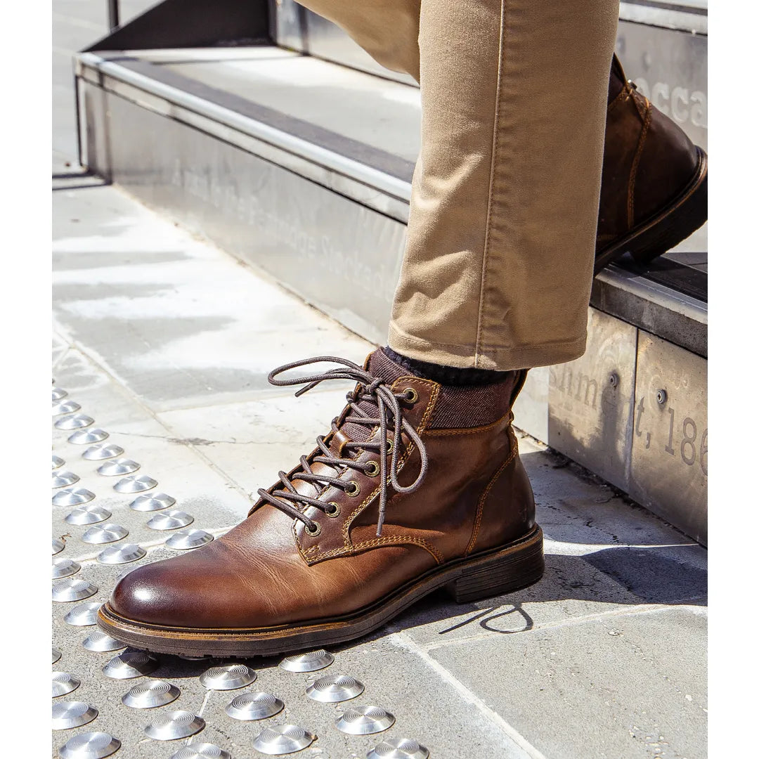 Beau - Men's Brown Lace Up Side Zip Leather Chelsea Boots