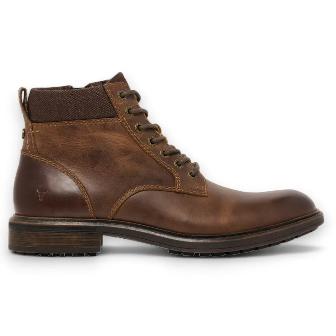 Beau - Men's Brown Lace Up Side Zip Leather Chelsea Boots