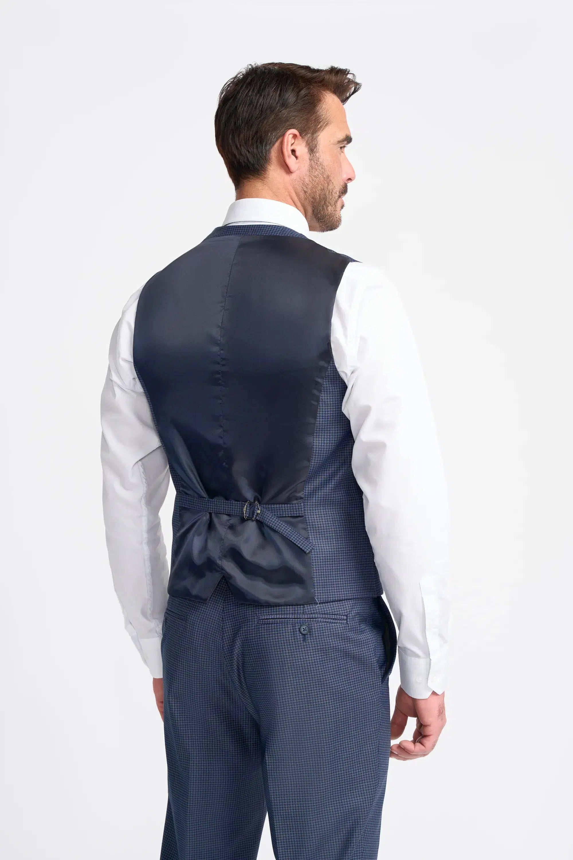 Bond - Men's Navy Check 3 Piece Tailored Fit Suit