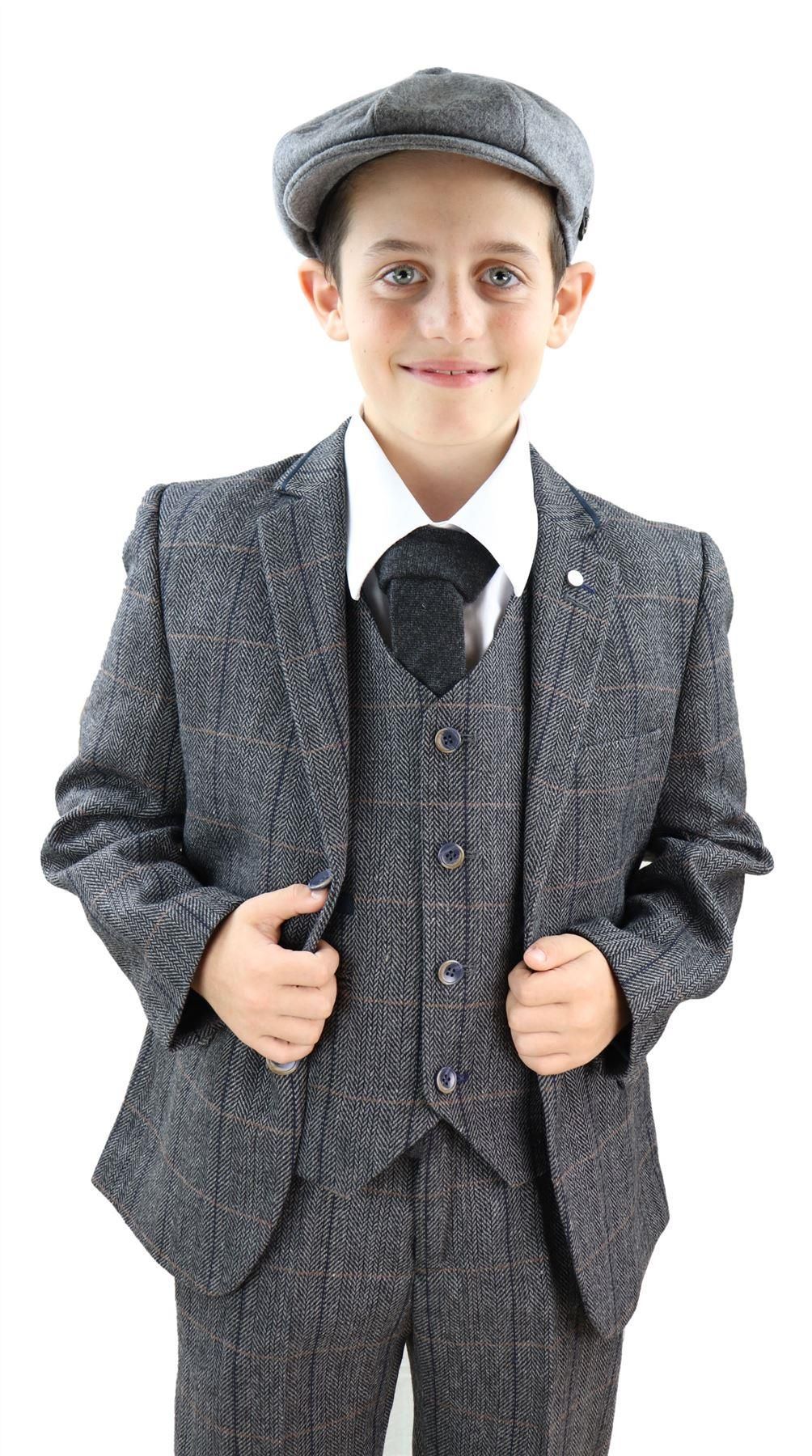 Boys Grey Tweed 3 Piece 1920s Suit Albert - Wedding Suit