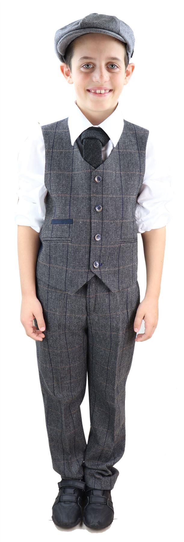 Boys Grey Tweed 3 Piece 1920s Suit Albert - Wedding Suit