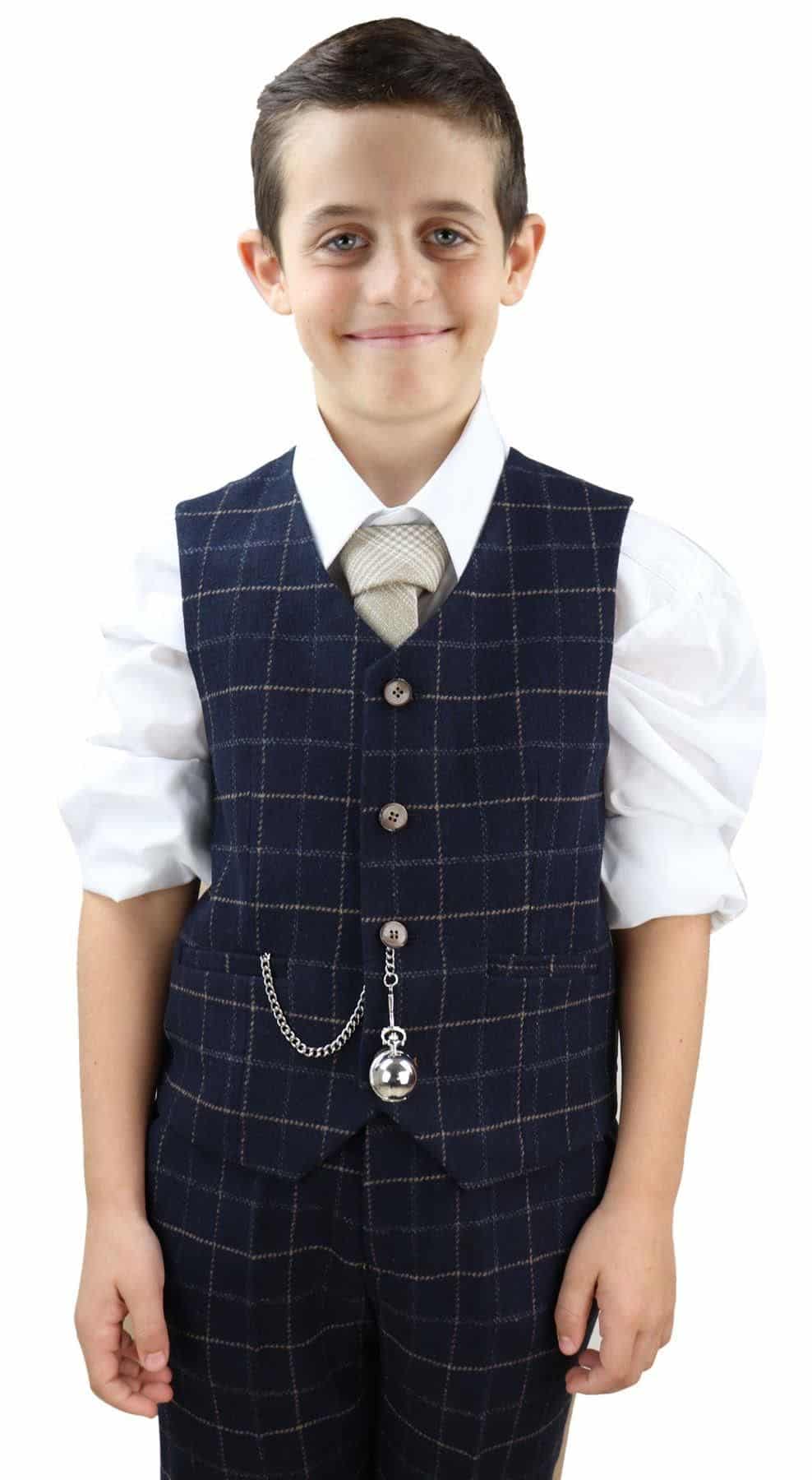 Boys Navy-Blue Check 3 Piece Suit - 1920s Vintage Suit Shelby