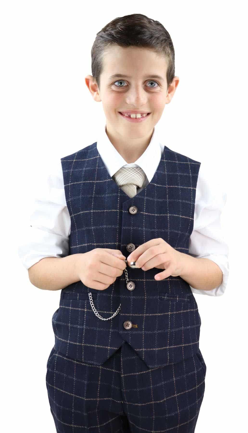 Boys Navy-Blue Check 3 Piece Suit - 1920s Vintage Suit Shelby