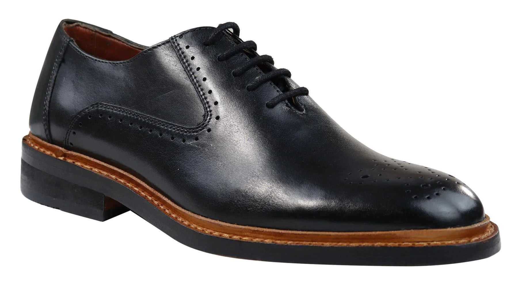 Mens Brogue Oxford Shoes Tan Brown Black Laced Leather Goodyear Welted