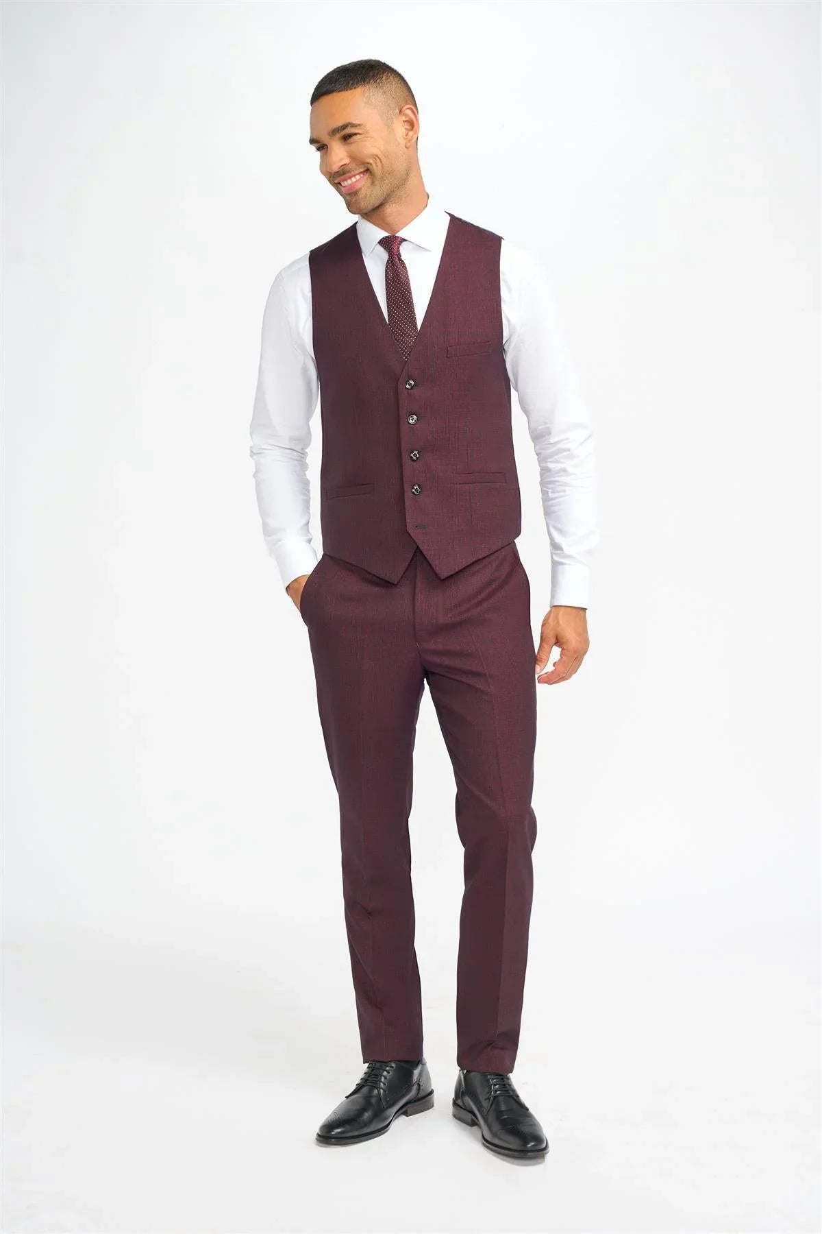 Caridi - Men's Burgundy Checked Waistcoat