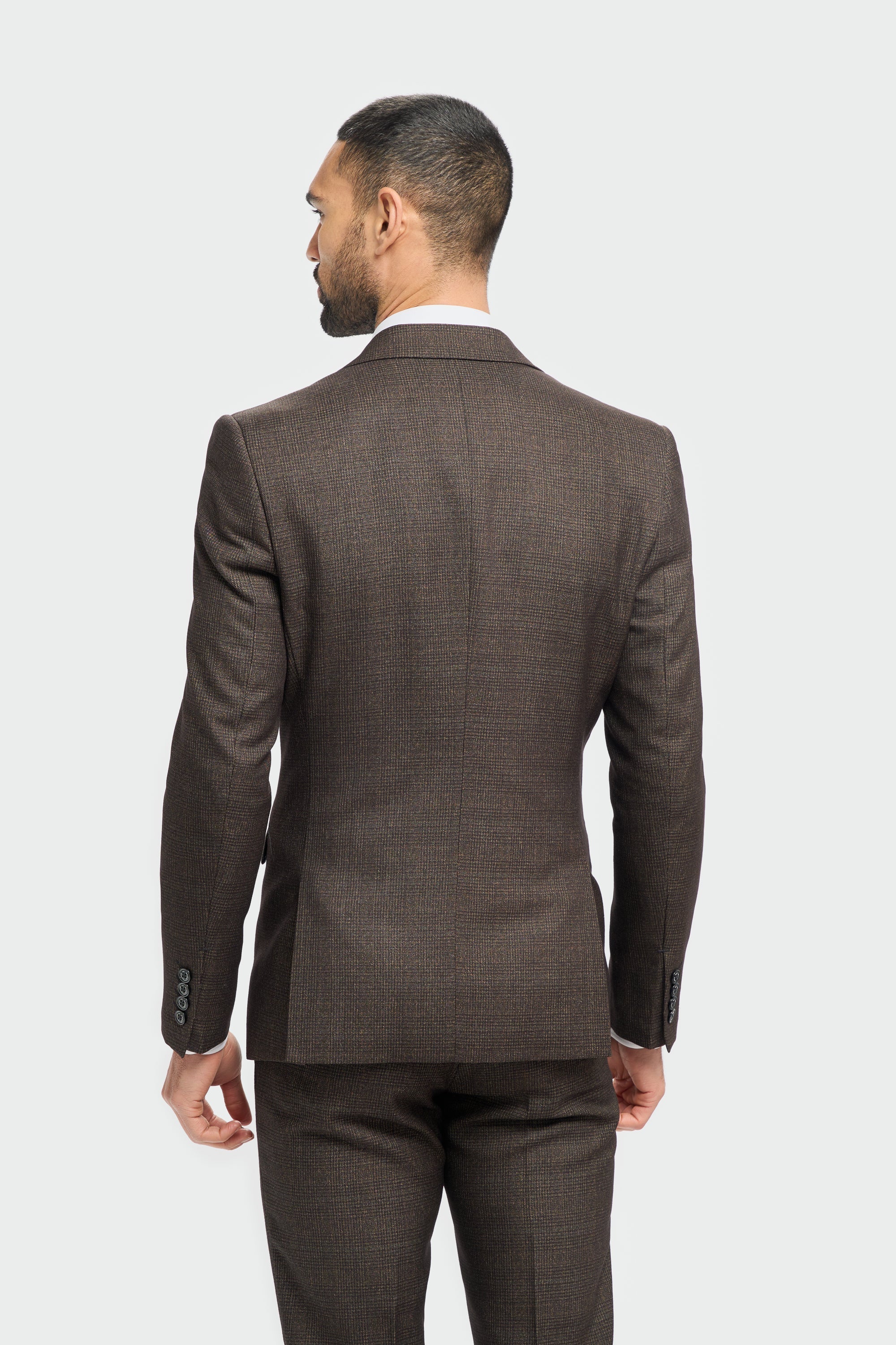 Mens 3 Piece Check Suit Tweed Black Brown Tailored Fit Wedding Peaky Classic