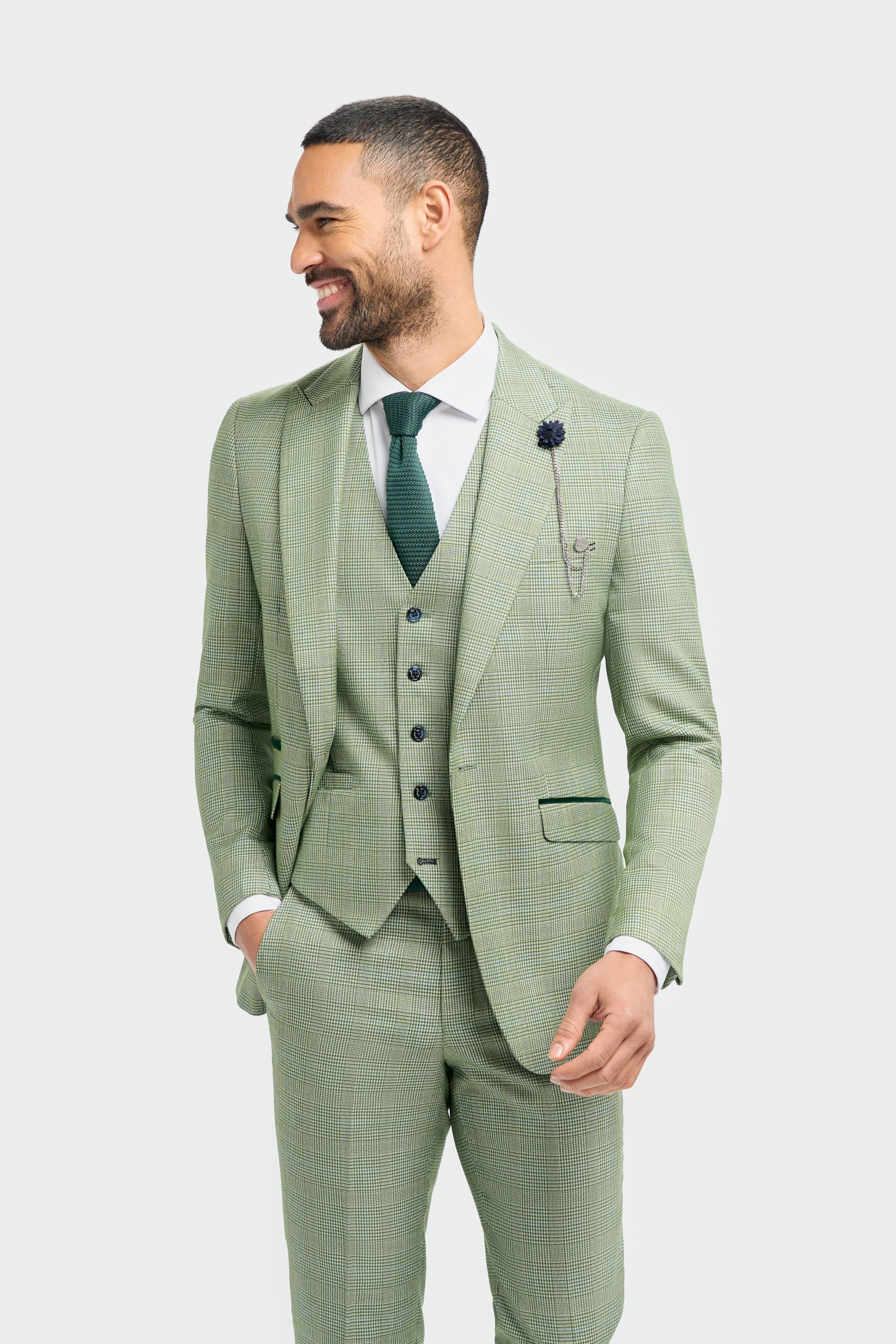 Caridi - Men's Sage Green 3 Piece Checked Suit