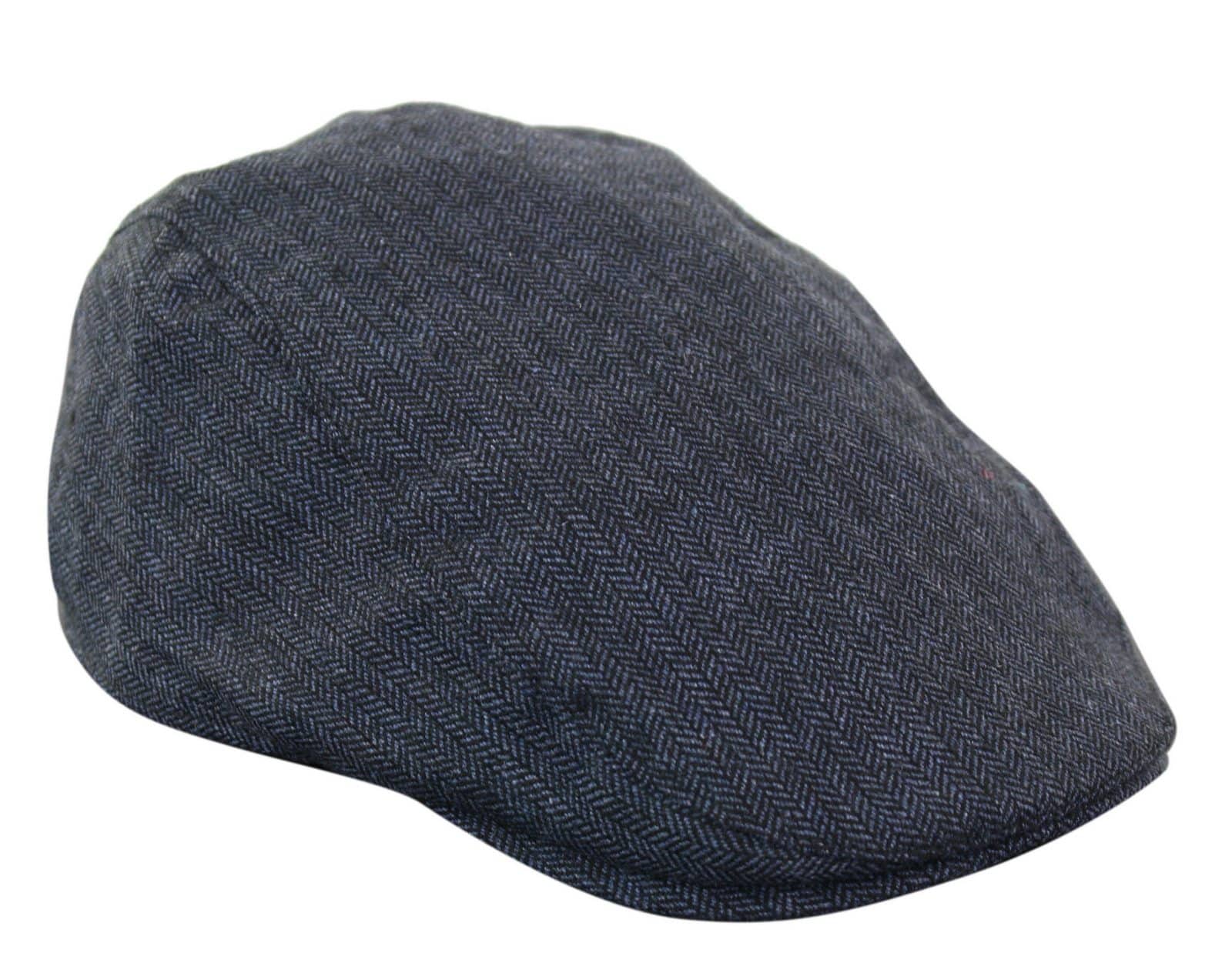Cavani Martez Hat - Mens Grandad Hat Navy Blue Flat Cap Herringbone Vintage Retro Del Boy Classic Gatsby Shelby Newsboy
