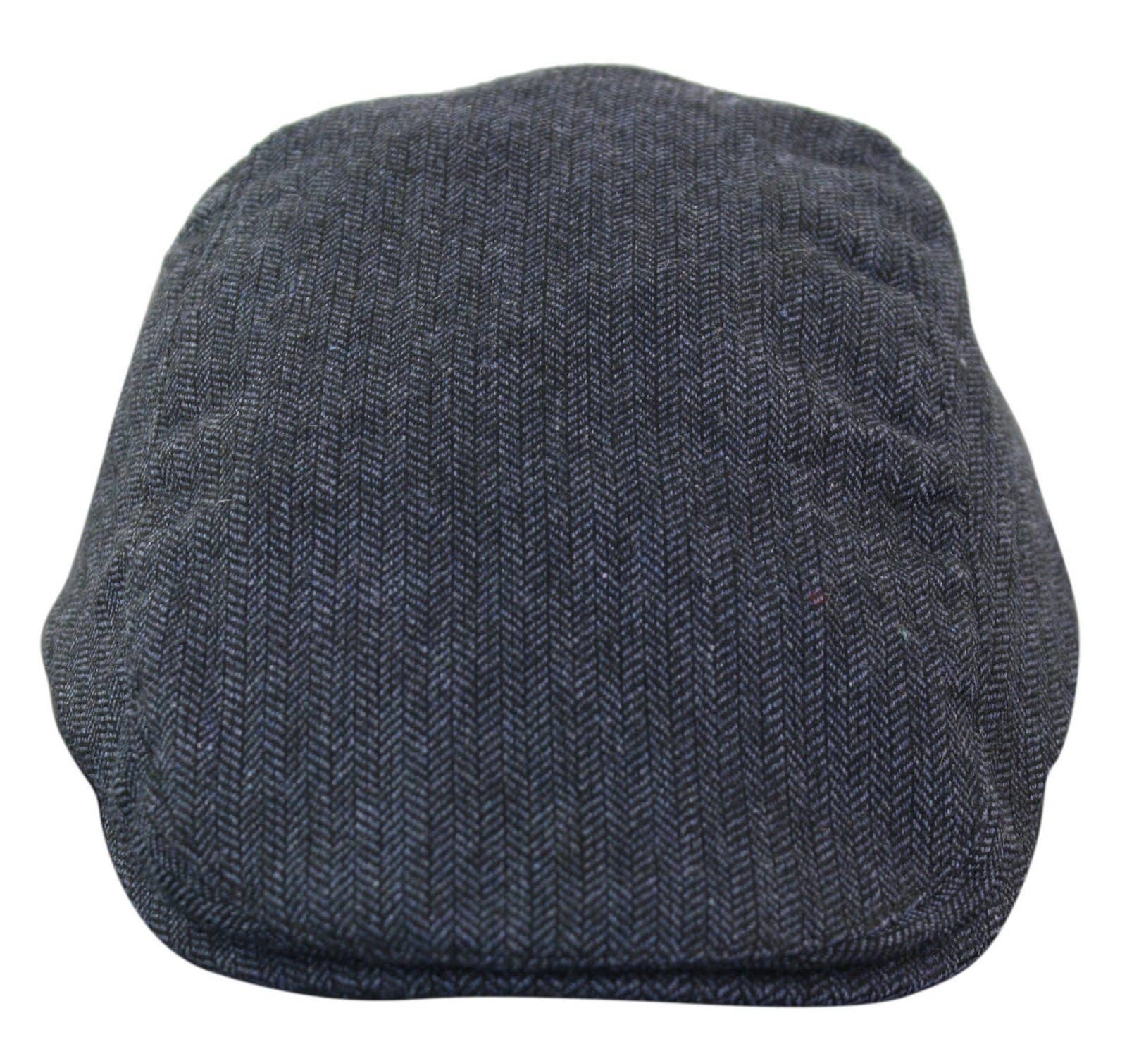 Cavani Martez Hat - Mens Grandad Hat Navy Blue Flat Cap Herringbone Vintage Retro Del Boy Classic Gatsby Shelby Newsboy
