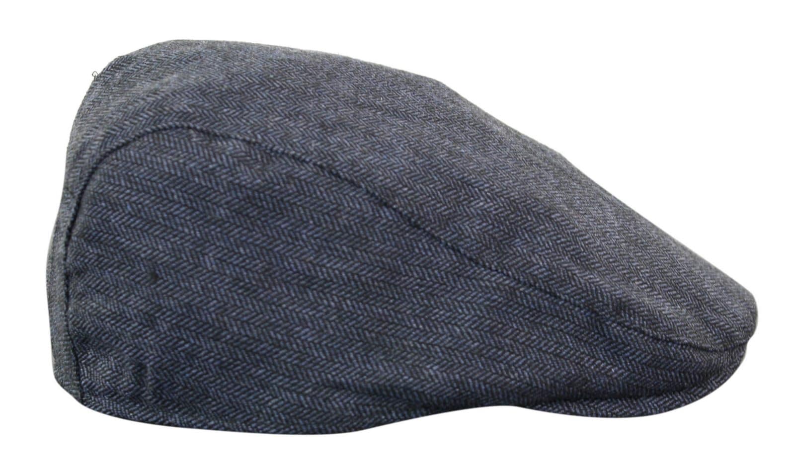 Cavani Martez Hat - Mens Grandad Hat Navy Blue Flat Cap Herringbone Vintage Retro Del Boy Classic Gatsby Shelby Newsboy