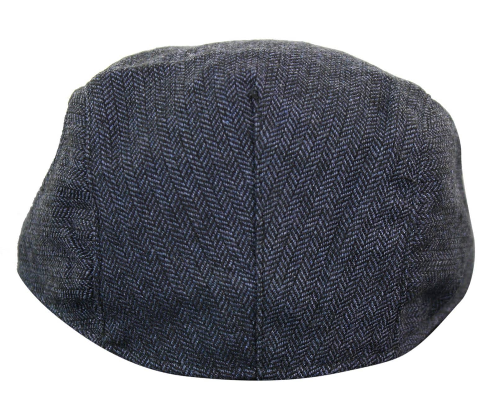 Cavani Martez Hat - Mens Grandad Hat Navy Blue Flat Cap Herringbone Vintage Retro Del Boy Classic Gatsby Shelby Newsboy