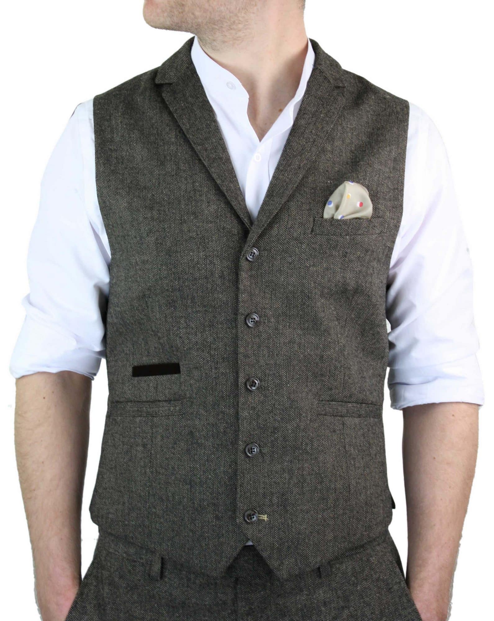 Cavani Martez - Men's Herringbone Tweed Waitcoat-Tan