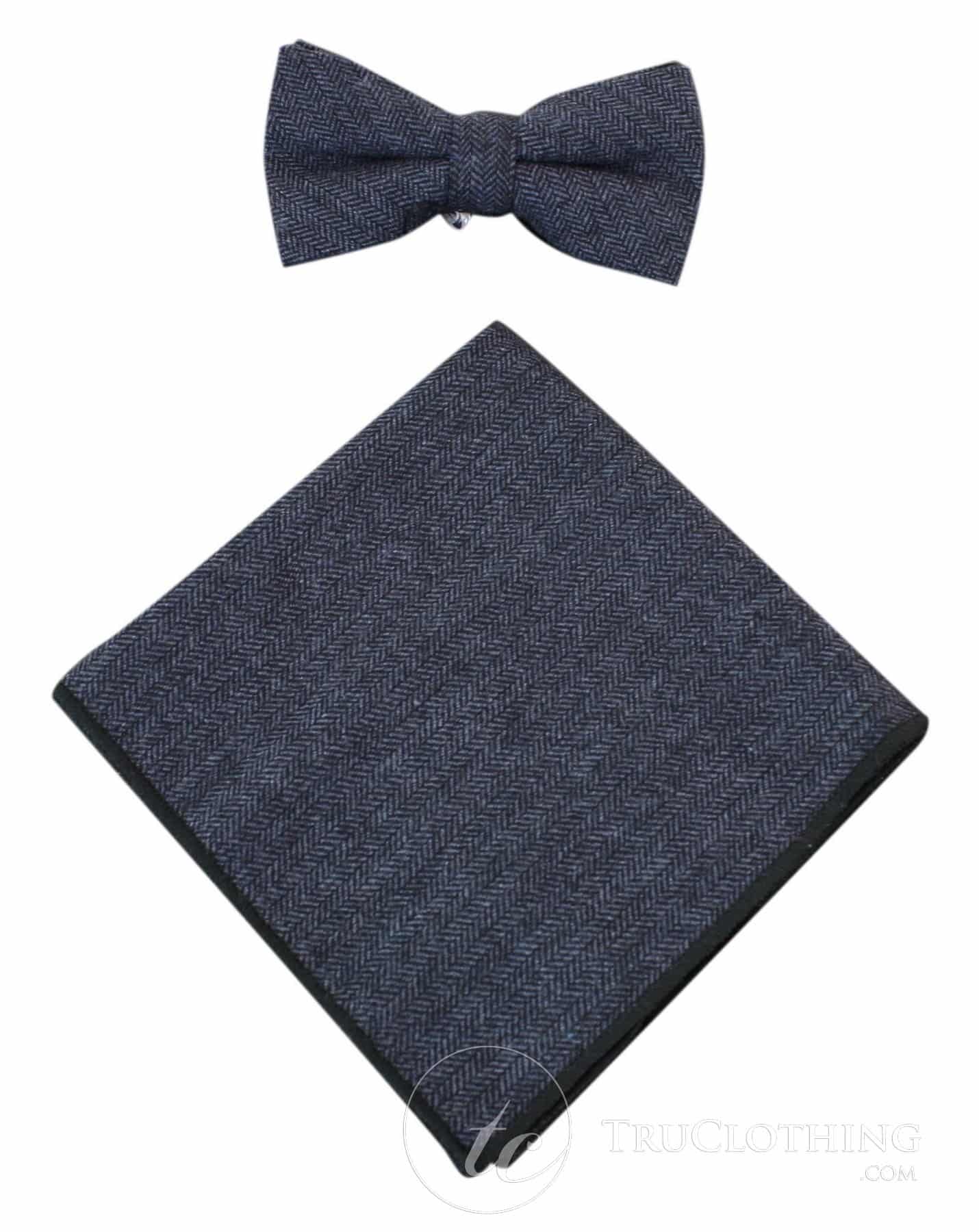 Cavani Martez Bow Tie - Mens Herringbone Tweed Check Bow Tie Hanky Retro Vintage Classic 1920s Vintage