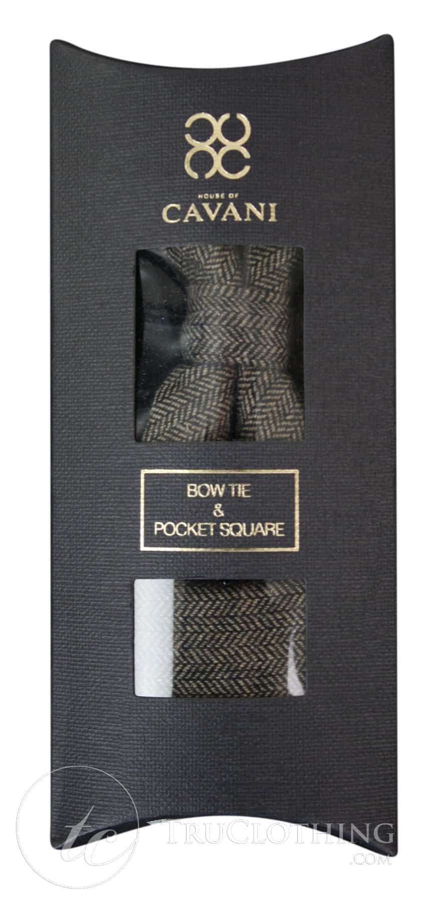 Cavani Martez Bow Tie - Mens Herringbone Tweed Check Bow Tie Hanky Retro Vintage Classic 1920s Vintage