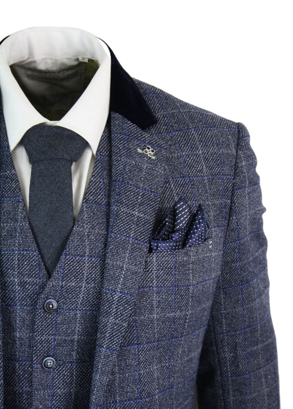 Cavani Miles - Mens Blue Navy 3 Piece Tweed Suit Herringbone Vintage 1920s Vintage 1920's Retro