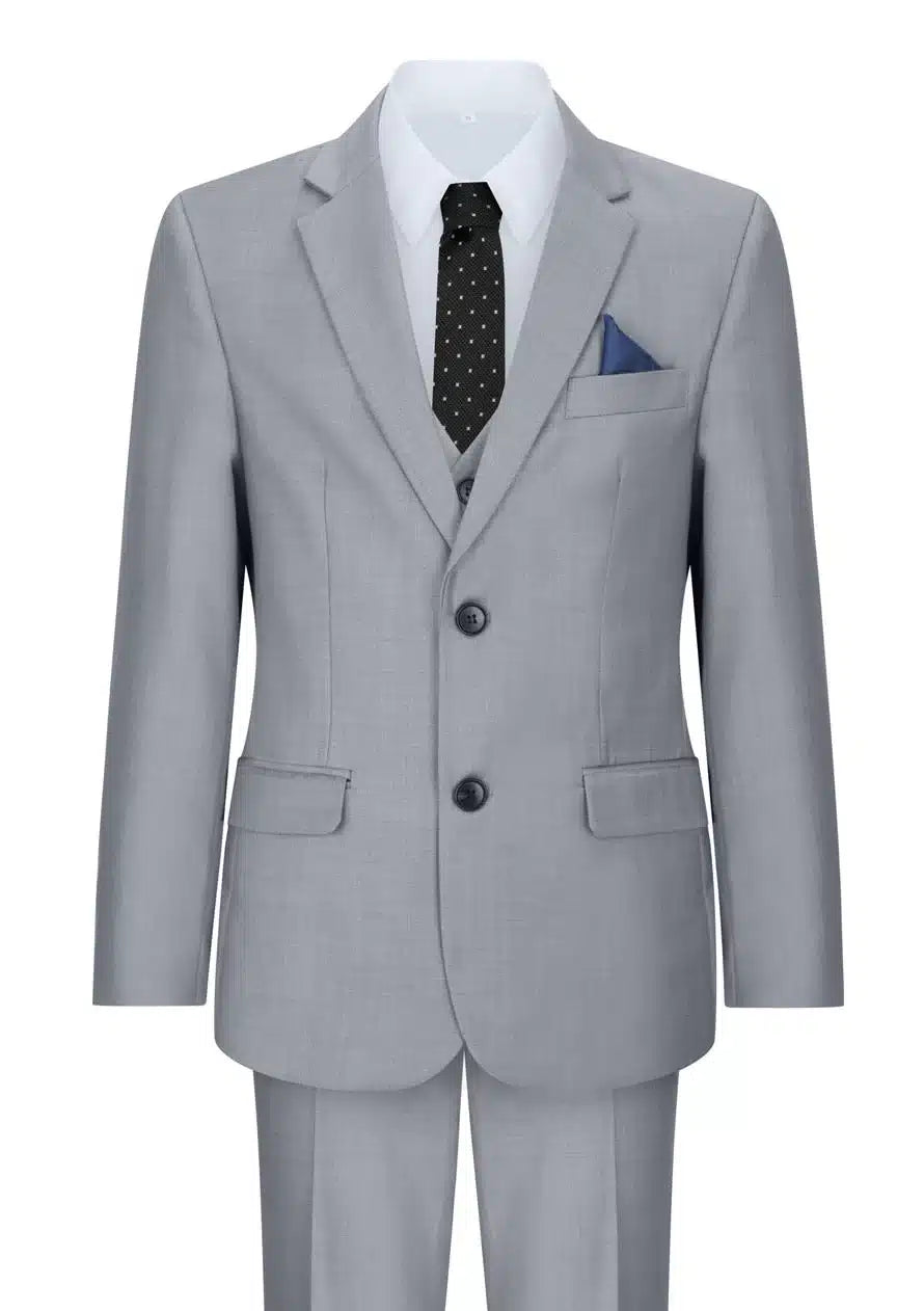 Boys 3 Piece Light Grey Suit Classic Wedding Party Vintage Christening