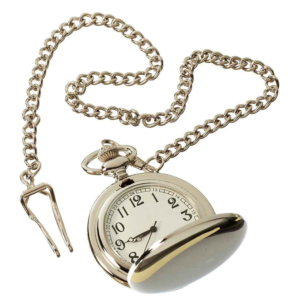 Classic 1920's Style Pocket Silver Color Watch with Chain