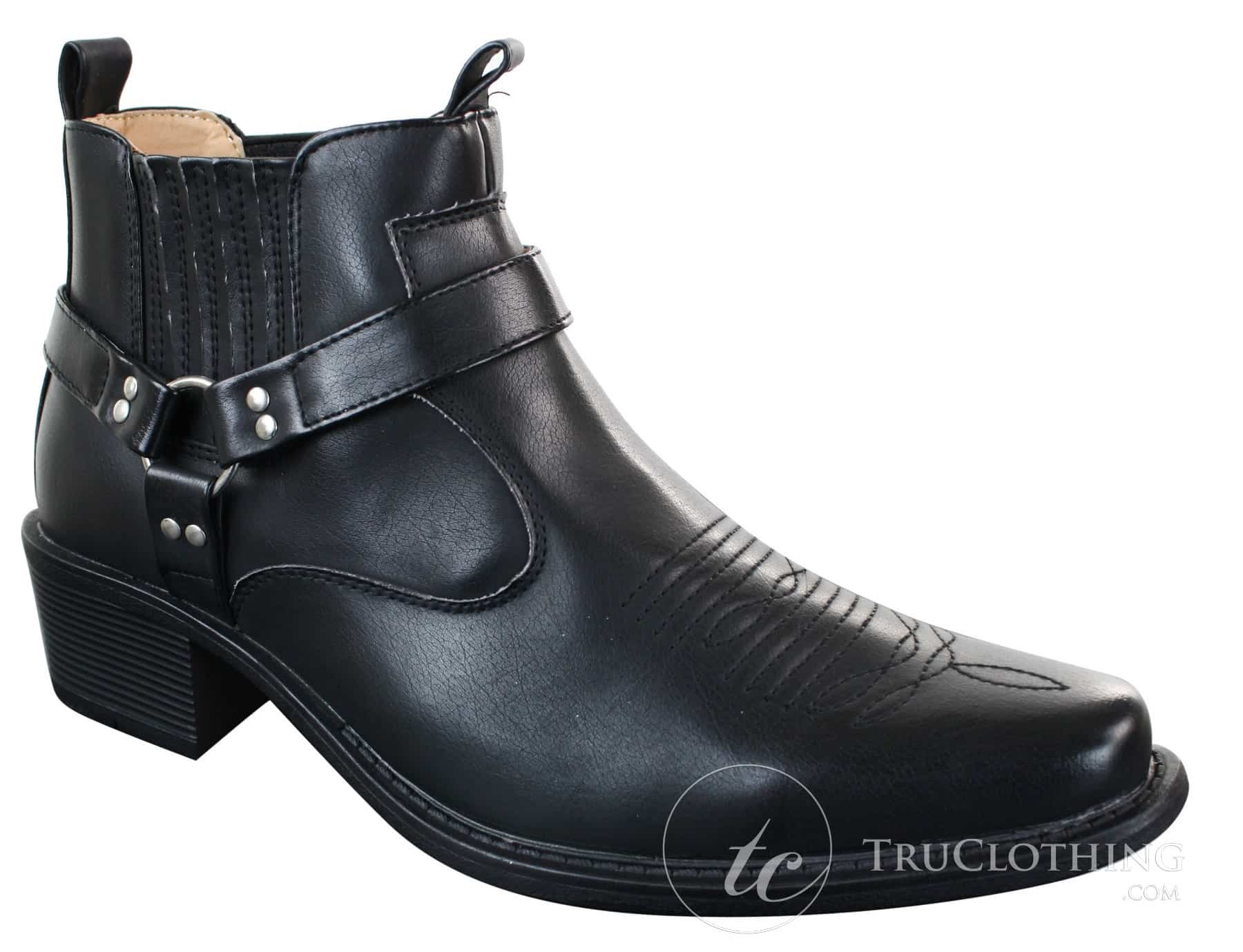 CLASSIQUE MBO 3136 Mens Tan Brown Black Ankle Boots Leather Slip On Cowboy Western Riding Buckle