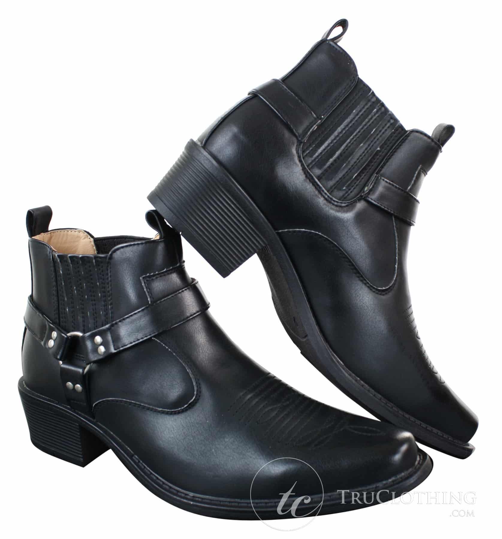 CLASSIQUE MBO 3136 Mens Tan Brown Black Ankle Boots Leather Slip On Cowboy Western Riding Buckle